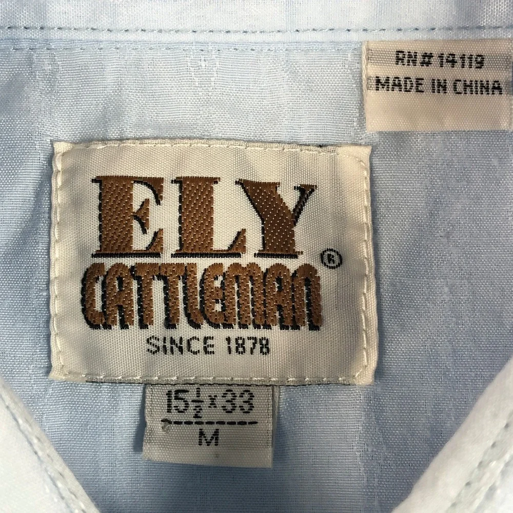 Ely Cattleman Mens M Blue Textured Cotton Western Snap Long Sleeve Shirt - Picture 3 of 13